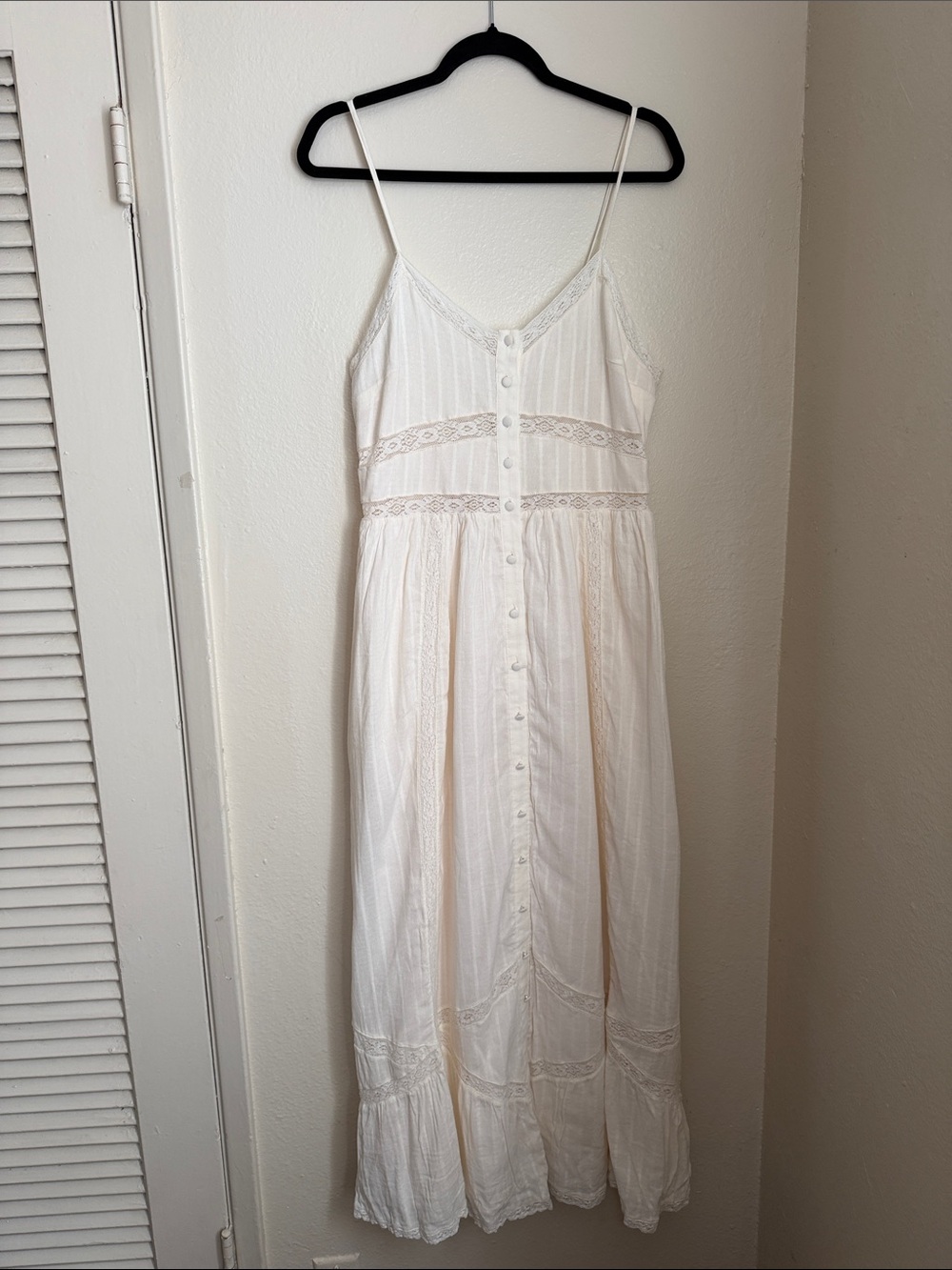 And Now This Cream Lace-Trim Petty Coat Button Front Sundress Bohocoastal Euro